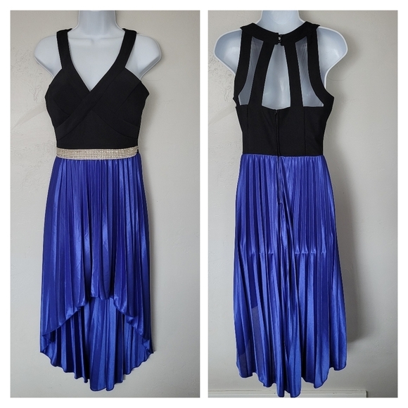 Crystal Doll Size 5 Black and Blue Semi-Formal Dress Sleeveless Pleated Pearl - Picture 1 of 10